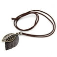 thumbnail image 5 of Women Retro Leaf Pendant Statement Necklace Long Leather Rope Chain 32 Inches Coffee, 5 of 9