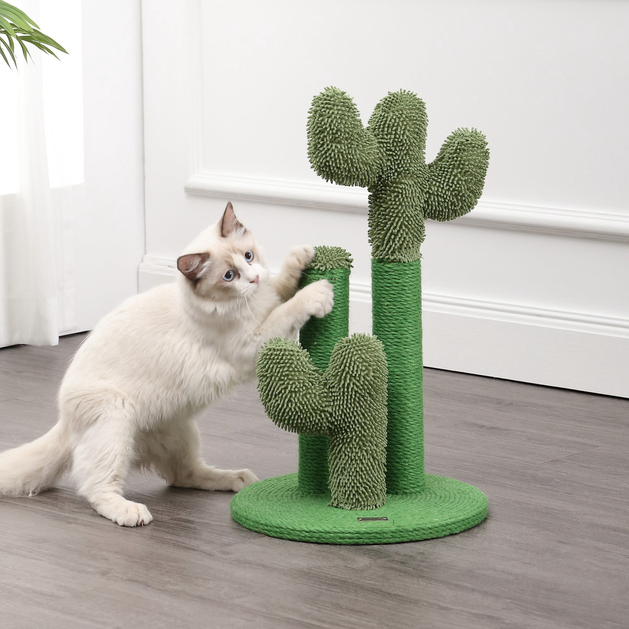 THE LICKER STORE Marfa 21.5" Modern Jute Triple-Cactus Cat Scratching Post with Fuzzy Toy, Green, CTR1008A