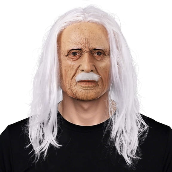 Realistic Latex Old Man Mask White Hair Scientist Costume for Adult Halloween Cosplay Party