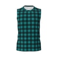 thumbnail image 6 of Lsque Teal On Black Plaid Print Men's Cotton Blend Sleeveless Muscle Shirts (S-3XL)- Moisture Wicking, Odor Protection, UPF 30+,Medium, 6 of 8
