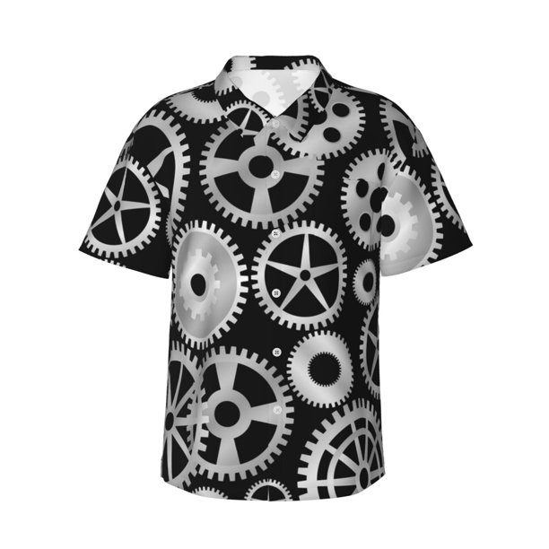Fotbe Metallic Gears Camisa Hawaiana para Hombre Unisex – Camisa Casual de Verano con Botones de Manga Corta de Algodón y Lino,X-Large