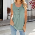 thumbnail image 2 of Jewelreauty Women's Henley Tank Tops Summer Scoop Neck Sleeveless Pleated Shirts Casual Loose Outdoor Tee (L, Green), 2 of 4