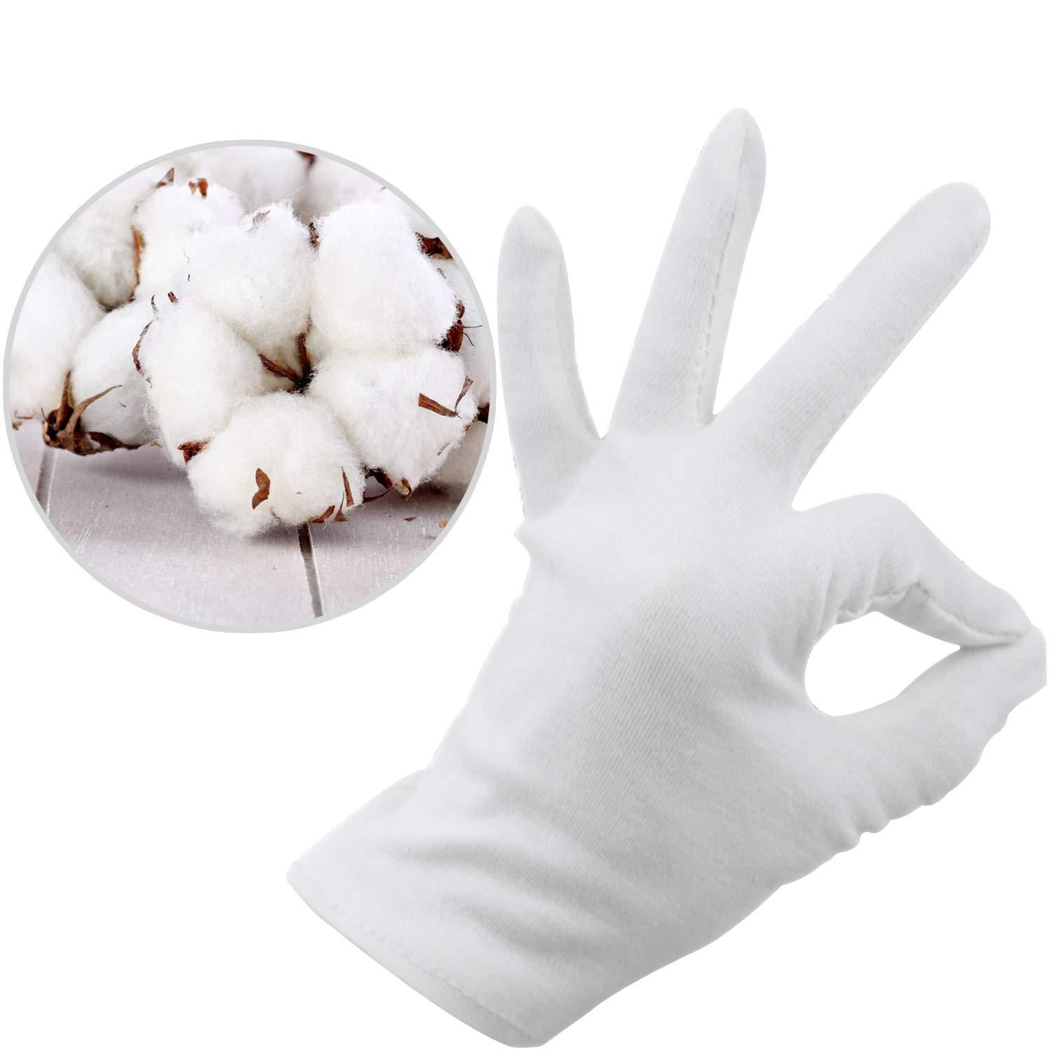 12 Pairs White Cotton Gloves, for Hands Cosmetic Moisturizing Spa