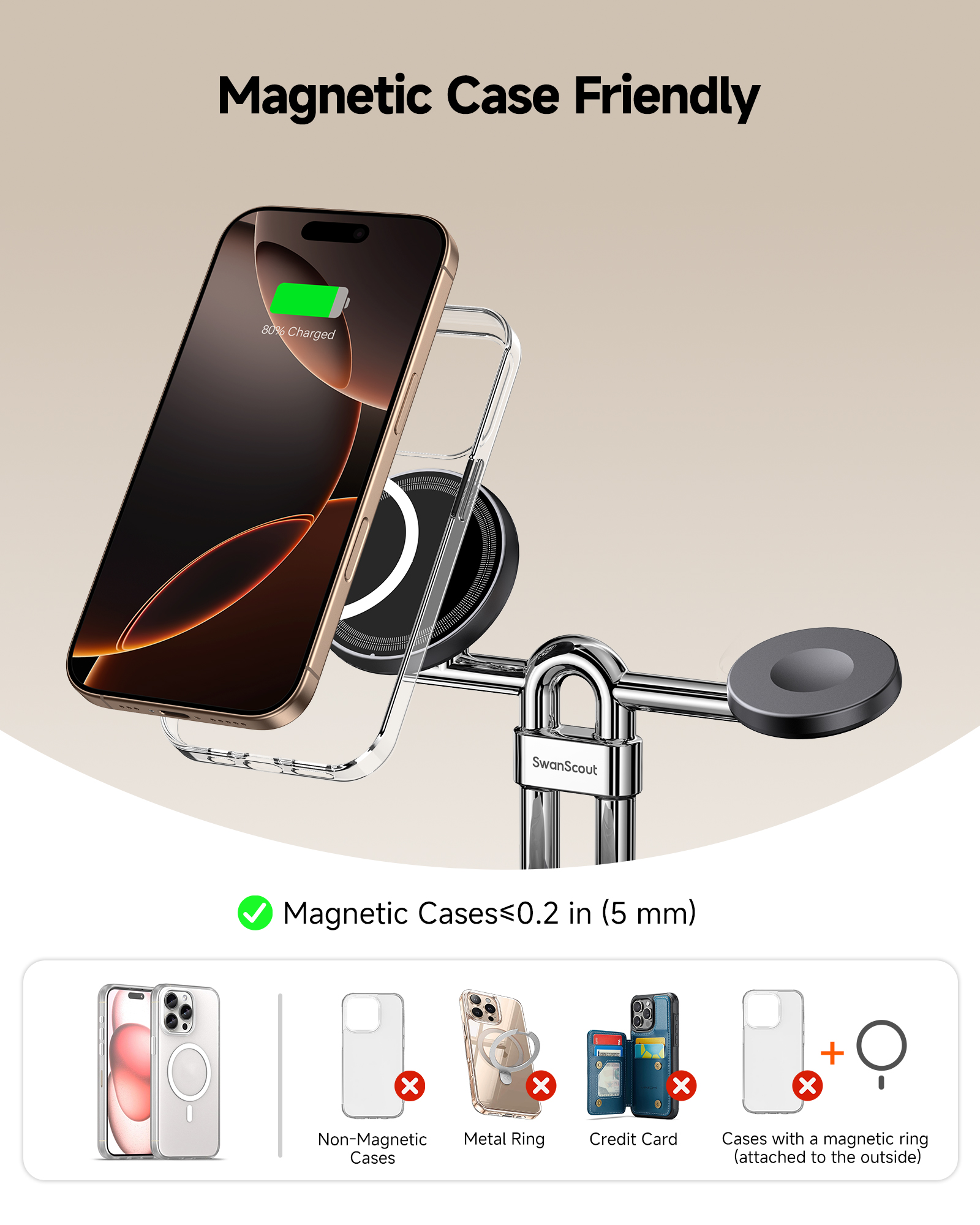 SwanScout 3 in 1 MagSafe Wireless Charger, for iPhone 17/Air/16/15/14/13/12 Series, for Apple Watch 11/10/9/8/7/SE 3/SE 2, Ultra 3/Ultra 2/Ultra, AirPods Pro 3/2, SwanScout 712M (No Adapter)