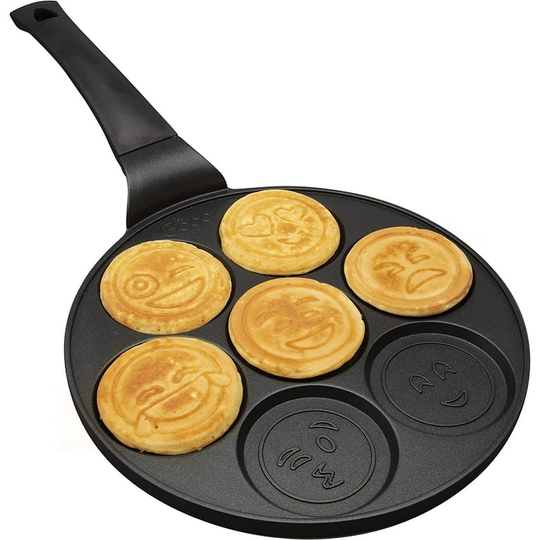 Clockitchen Pancake Pan Nonstick Griddle Pancake Maker Mini Pancake and 7  Smiling Face Cups Pan Breakfast Crepe for Kids, Black