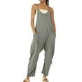 thumbnail image 2 of Baqcunre Women's Zipper Sling Sleeveless V Neck Spaghetti Strap Long Jumpsuit with Two Pockets,Color Grey,Size S-5XL, 2 of 5