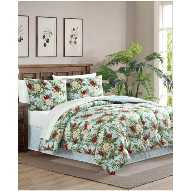 Tropical Hawaiian Beach Palm Leaves Flowers Reversible California King Comforter Set 8 Piece Bed In A Bag Com Tropical Hawaiian Beach Palm Leaves, Cal King Tropical Bedding
