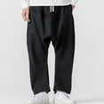 thumbnail image 4 of XIAOCHA Men's Drop Crotch Pants Loose Drawstring Straight Pants Retro Casual Daily Wear Pants With PocketBlackL, 4 of 5