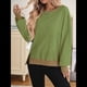 thumbnail image 5 of Sudadera Holgada de Otoño para Mujer, Informal, de Punto Gofre, Larga, Cuello Redondo, Abertura, Tipo Túnica. Verde M, 5 of 9