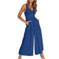 thumbnail image 2 of Gaecuw Jumpsuits for Women Dressy Sleeveless Cold Shoulder Backless Overall with Pockets V Neck Band Collar Solid Onesie One Piece Outfits Casual Long Pants Wide Leg Summer Romper Calf Length, 2 of 9