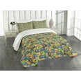 thumbnail image 3 of Ambesonne Alien Quilted Bedspread Set 3 Pcs, Colorful Monster Crowd, Queen Size, Multicolor, 3 of 5