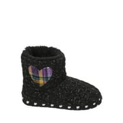 Dearfoams Girl's Sweater Knit Bootie w/Heart Slippers