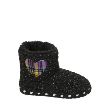 Dearfoams Girl's Sweater Knit Bootie w/Heart Slippers