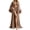 Coffee, variant on Yongwang 3 Piece Sleepwear for Women Feather Trim Bell Sleeve Long Dress Robe with Cami Shorts Sleepwear Loungewear Set
