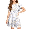 thumbnail image 2 of Grblisyd Girls Dress Cute Floral Print Ruffle Short Sleeve Crew Neck A Line Dresses Kids Summer Casual Soft Sundress, 2 of 5