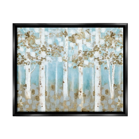 Stupell Industries Spring Birch Tree Forest Soft Blue Contemporary Landscape Jet Black Framed Floating Canvas Wall Art, 16x20, by Janet Tava