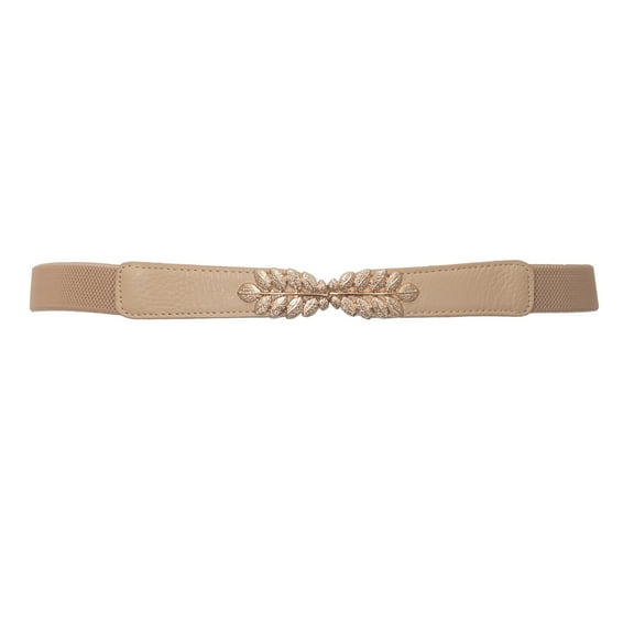 eVogues Plus size Leaf Interlocking Buckle Elastic Belt Khaki