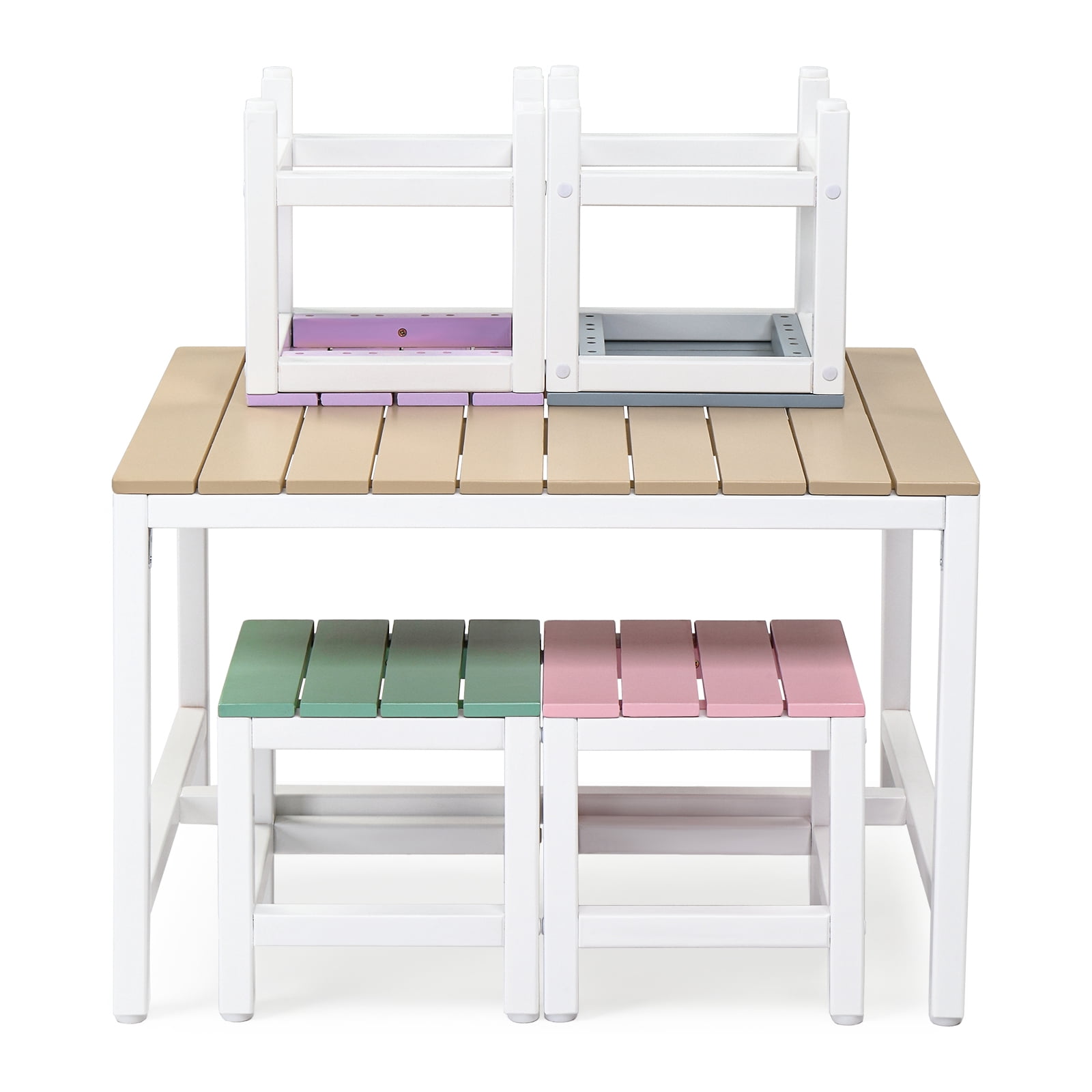 5-Piece Children'S Patio Table And Chair Set (1 Table + 4 Stools), 29.5in