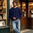 thumbnail image 6 of Delconic Men's Sweatshirts Soft Long Sleeve Crewneck Sweatshirt Midweight Fleece Sweat Shirt Breathable Pullover Sweater S-3XL Navy M, 6 of 6