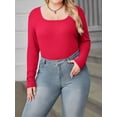 thumbnail image 6 of Weardear Plus Size Tops for Women Slim Fit Square Neck Ribbed Knit Tunic Shirts Long Sleeve Basic T-Shirt, 6 of 6