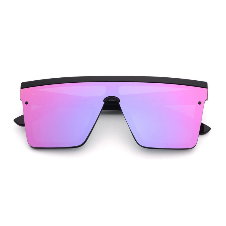 JIM HALO Flat Top Shield Sunglasses Square Mirror Rimless Glasses for Women Men Black Frame Mirror Purple Lens Walmart