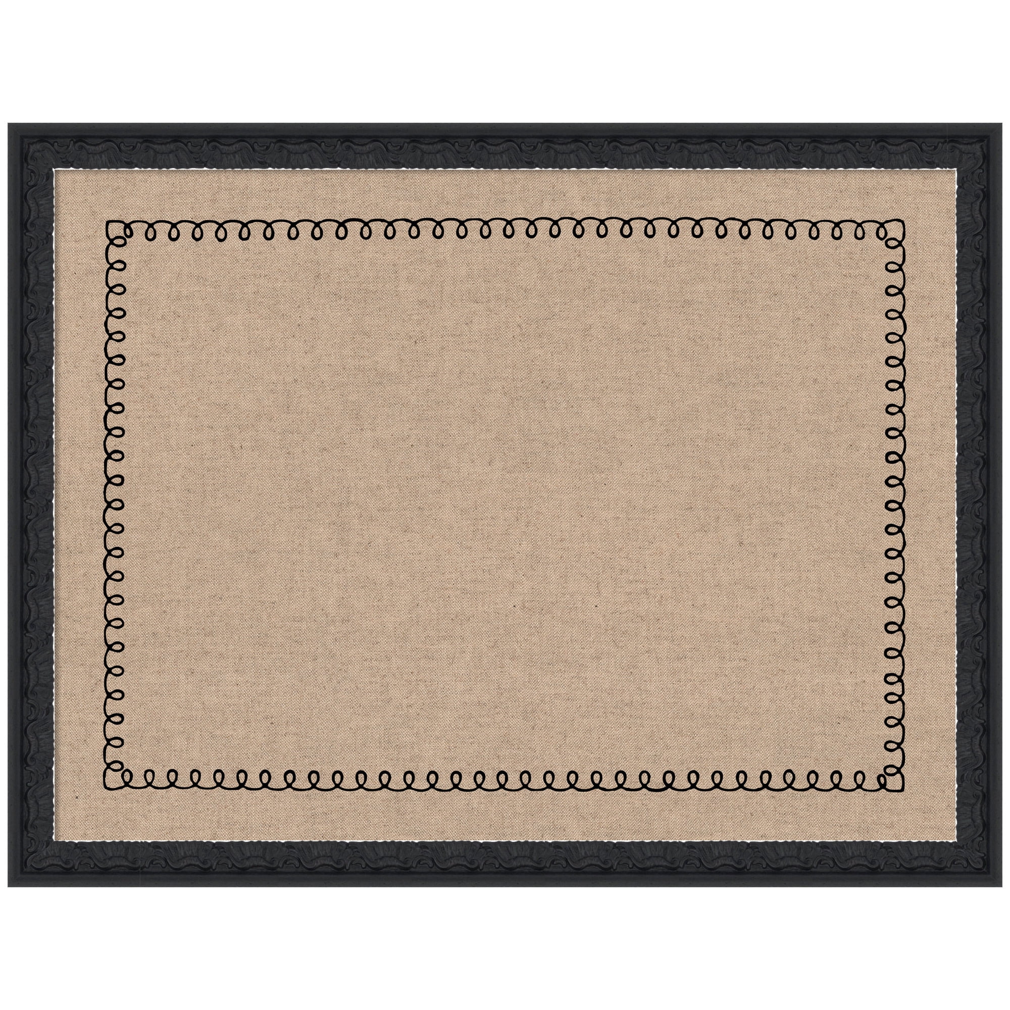 Kate and Laurel Framed Fabric Pinboard 26 x 20, Black Scalloped Edge Printed Linen Decorative Bulletin Board for Use as a Vision Board or Wall Organization, Bethany Black Frame