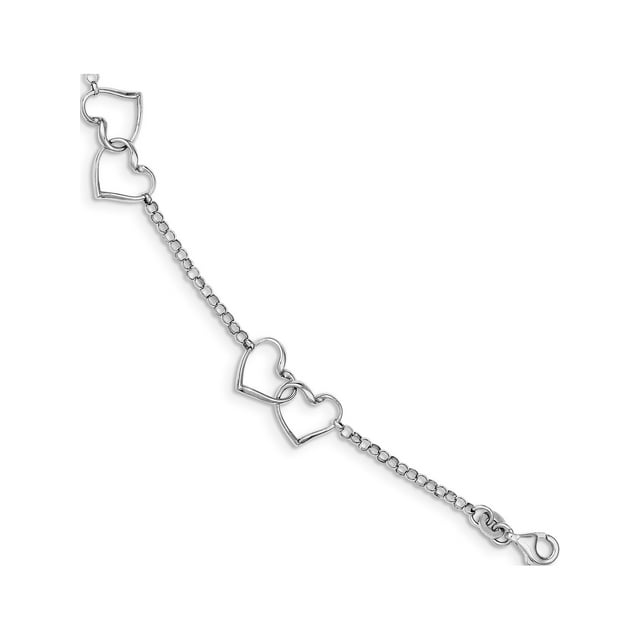925 Sterling Silver Rhodium Plated Heart Bracelet
