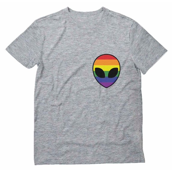 Tstars Men's LGBT Clothing Gay Alien Head UFO Funny Gay Lesbian Rights Support Pride Parade Rainbow Flag Gay Gifts for Husband Gay Shirt for Him Shirts for Men T-Shirt