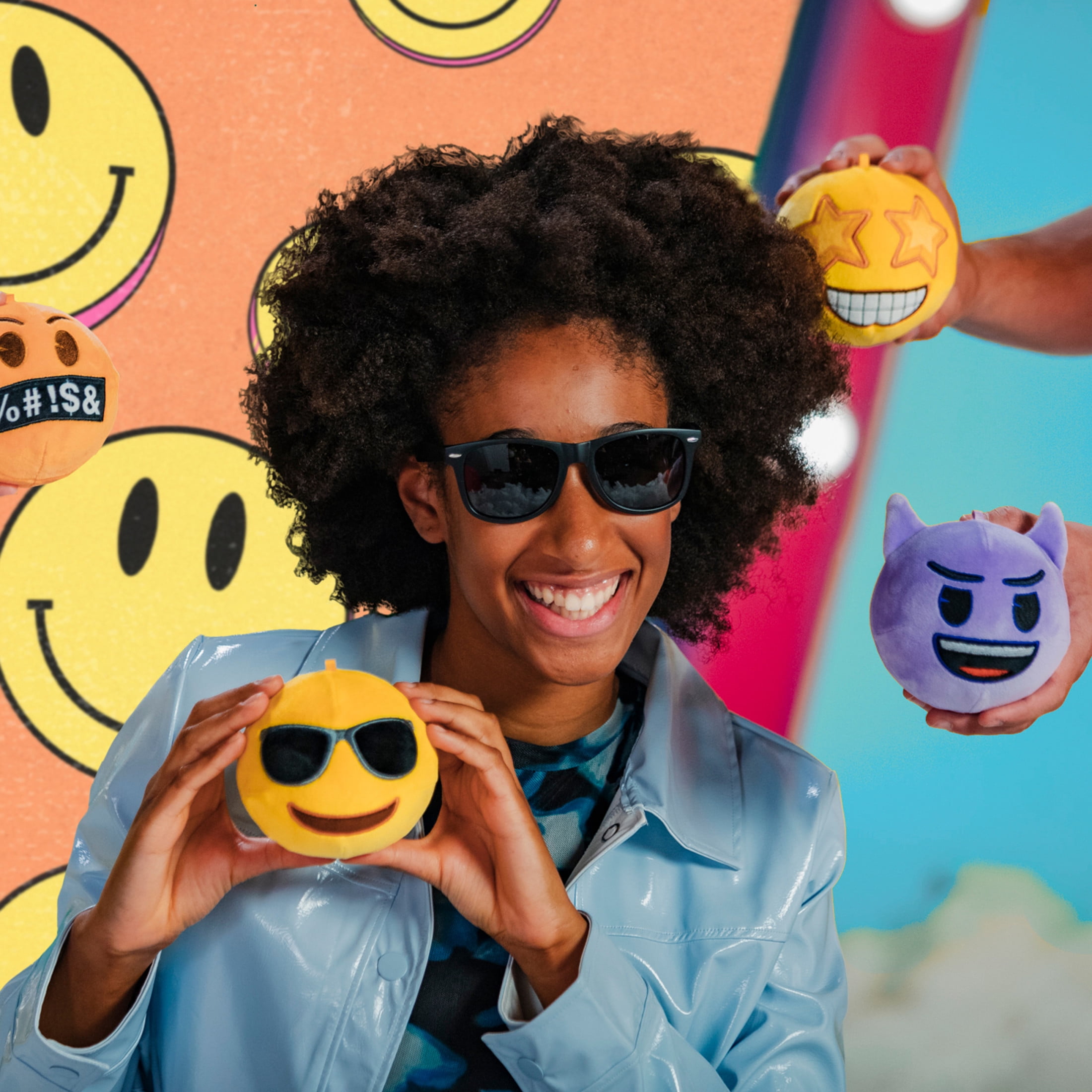 Emoji Plush MiraBall Mystery Ball with Stickers & Fidget Toys - Plushies Blind Box Cute Figures, Stuffed Animal Collectible Toys, Gifts, Prizes for Kids, Ages 3+ (4-Pack)