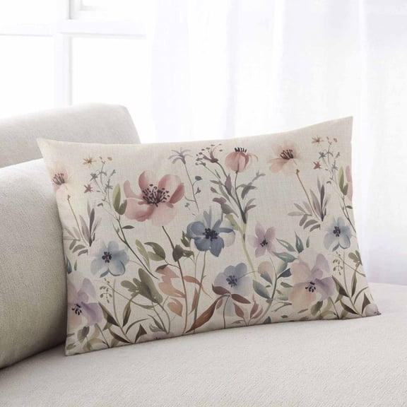 Farmhouse Flowers King Size Pillow Cover, Pillowcase Protectors with Zipper, Breathable Decorative Throw Pillow Case Cover, Retro Watercolor Floral Herbs Plants Pillow Shams for Couch Sofa 20x36Inch