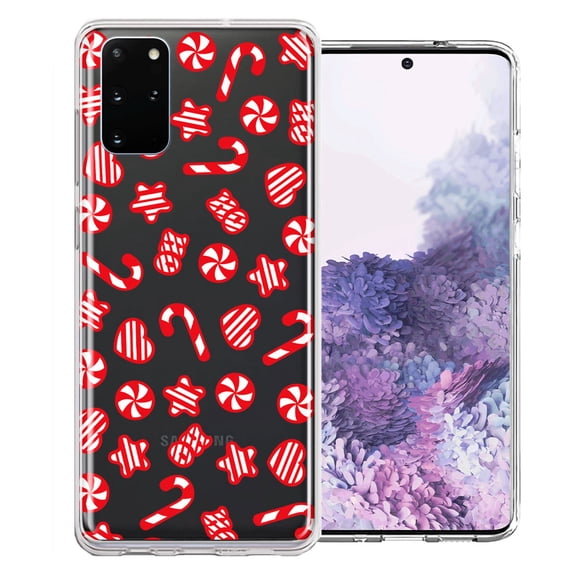MUNDAZE Samsung Galaxy S20 Plus Christmas Winter Red White Peppermint Candies Swirls Candycanes Design Double Layer Phone Case Cover
