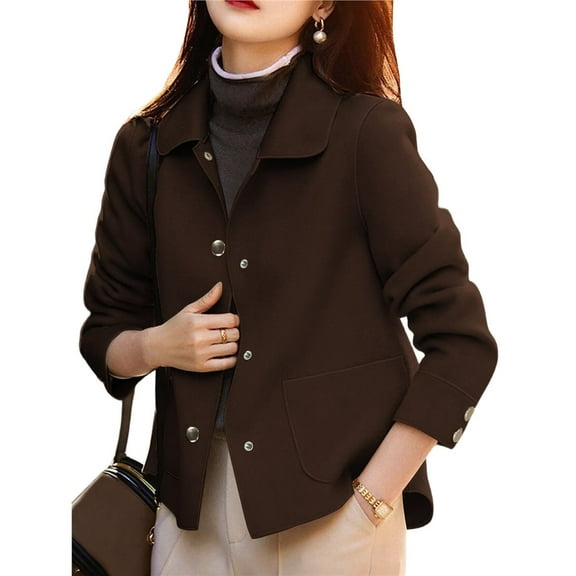 Women's Imitate Wool & Pea Coats Lapel Single Breasted Short Imitate Wool Coat Dark Brown L