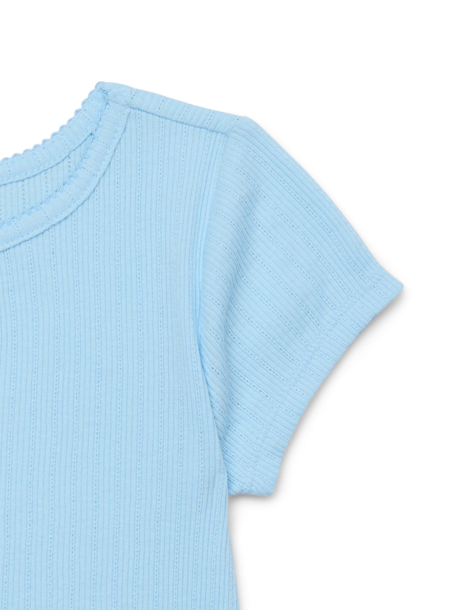 Wonder Nation Girls Ribbed Pointelle Keyhole T-Shirt, Sizes 4-18 & Plus