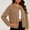 Khaki, variant on Women's Short Tweed‑Style Jacket, Round Neck, Decorative Gold Buttons, Dual Patch Pockets, Smooth Fabric, Office‑Style Outercoat Red XXL