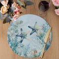 thumbnail image 3 of Coastal Starfish Round 15 Inch Placemats Set of 4, Nautical Ocean Creature Eucalyptus Leaf HeatResistant Non Slip Place Mats for Dining Table, Wipeable Braided Kitchen Table Mats for Housewarming, 3 of 9