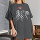 thumbnail image 2 of Gibobby Camiseta de manga corta para mujer Camiseta holgada con cuello redondo y manga corta con hombros y estampado amor conejo(Gris,XL), 2 of 4