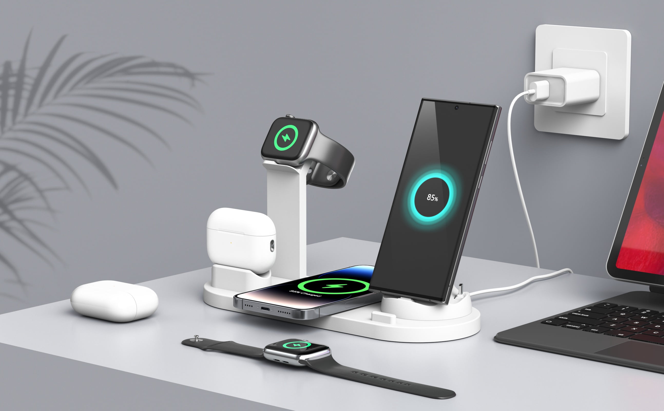 Egoelife Wireless Charger Mobile Phone Charging Station For Multiple Devices , Multi-in-one Charger, Fast Charging, White