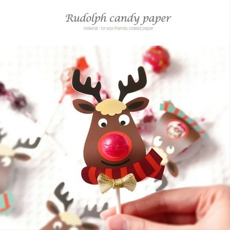 

YJHBCYWM 10 Sheets Cute Reindeer Christmas Lollipop Wrapping Papers - Pack of Adorable Candy Wrap Perfect for Lollipops - Each Sheet Comes with 3 Charming Cards 30 Pieces in Total