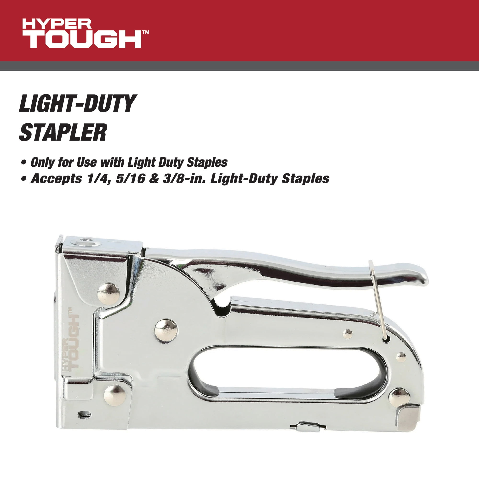 Hyper Tough Light-Duty Stapler, Chrome-Plated Construction, L x 6-inch