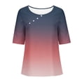 thumbnail image 4 of ShomPort Trendy Gradient Tops for Women Summer Vintage Button Blouses Round Neck Short Sleeve T-Shirts, 4 of 5