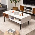 thumbnail image 3 of Gymax Table Basse Moderne Table de Canapé en Bois avec Étagère de Rangement Ouverte et Tiroir pour Salon, 3 of 10