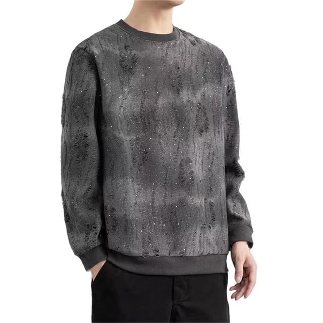 Chandail à Col Rond pour Homme à Imprimé d'Étoiles, Manches Longues, Chandail Décontracté, Haut, Mode d'Automne, Léger, Confortable, Mode Urbaine