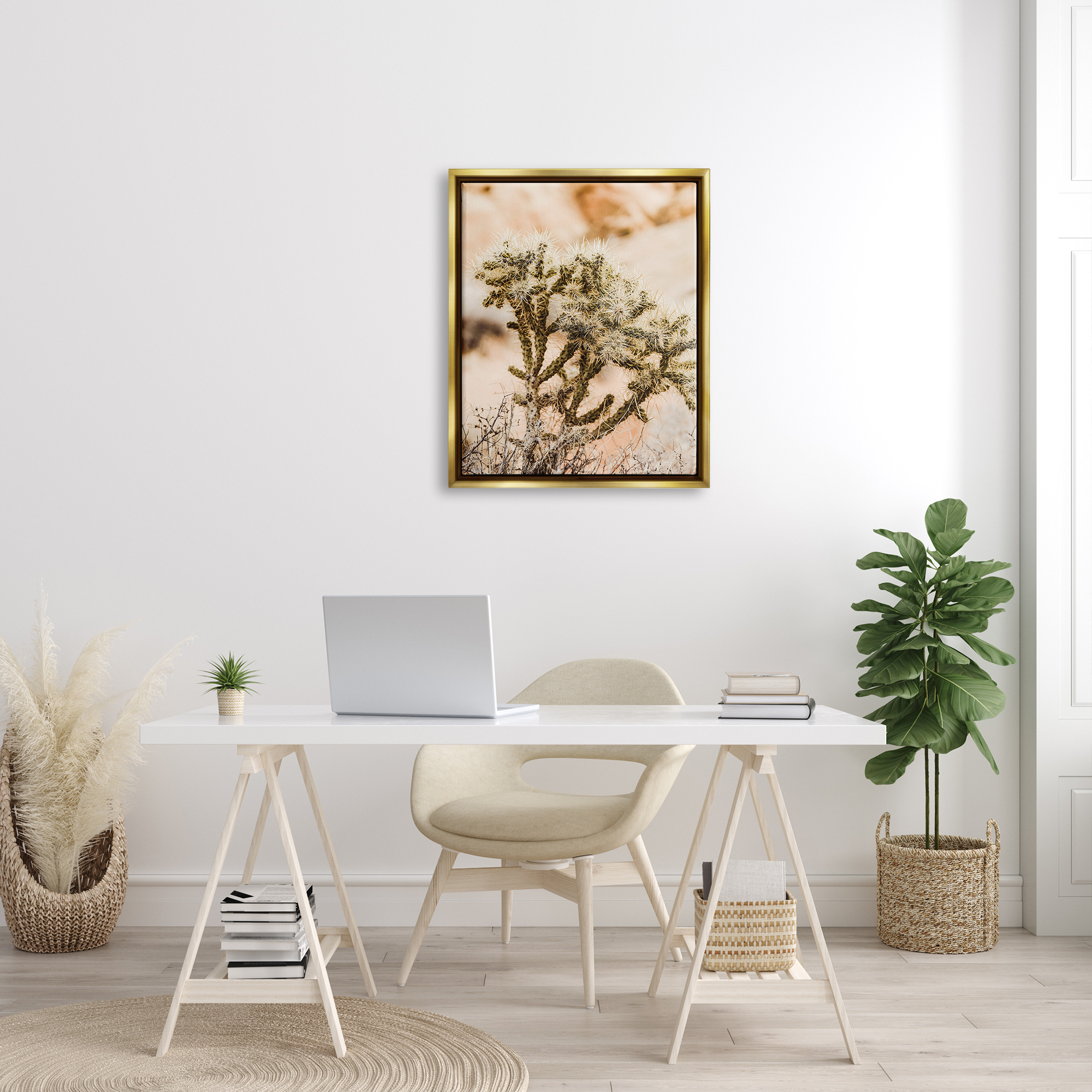 Stupell Arid Cactus Desert Plant Photography Landscape Photography Gold Floater Framed Art Print Wall Art