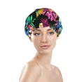 thumbnail image 3 of Easygdp Colorful Flowers Shower Caps for Women, Double Waterproof Layers Shower Cap, Quick Drying Bath Hair Cap Reusable, 3 of 9