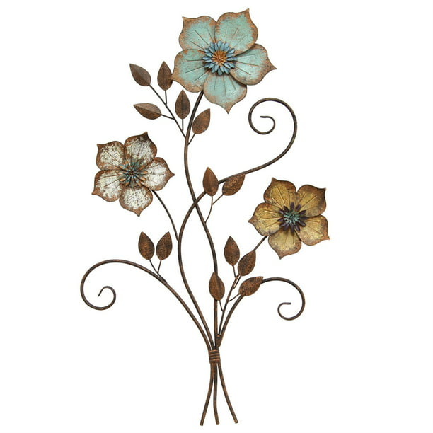 Stratton Home Decor Tricolor Flower Metal Wall Com - Stratton Home Decor Rustic Flower Pots