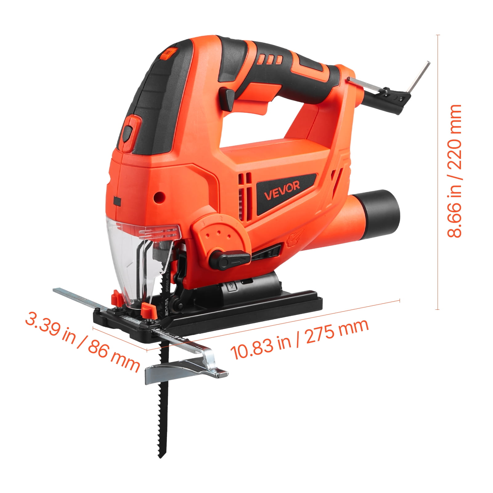 VEVOR Jig Saw, 6.5 Amp, 3000 SPM Blade Speed, Electric Jigsaw with 6 pcs Blades, LED Light, 6 Variable Speed, 0- 45° Bevel Cuts, 4 Orbital Settings for Straight/Circle Cutting, for Wood and Metal