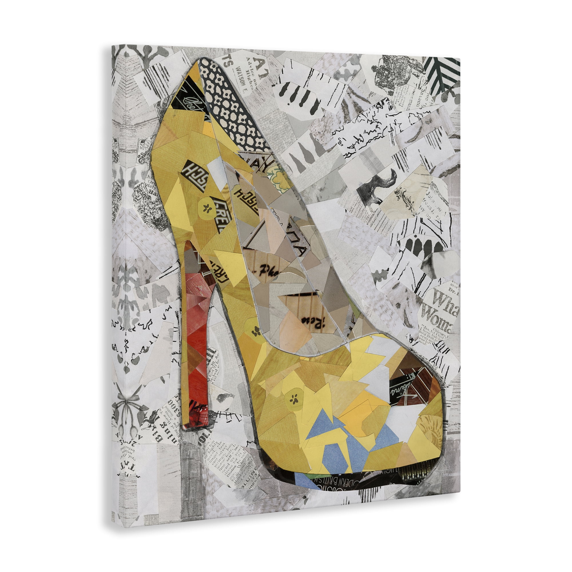 Stupell Industries Collaged Yellow Heel Fashion Painting Wrapped Canvas Art Print Wall Art, 24 x 30