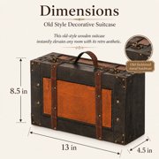 Wooden Vintage Luggage Trunks - Antique Carry on Suitcase Storage Box with Hinged Lids, Old-Fashioned Decorative Box for Dresser, Coffee Table Decor, Shelf Decor or Kitchen Table Decor, Small