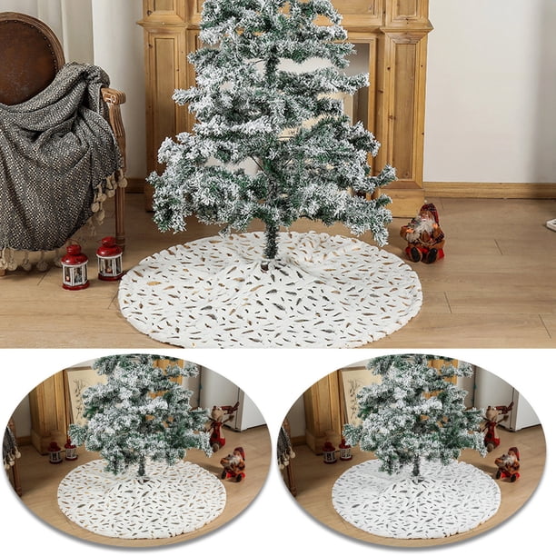 mfyjkho Falda Para Árbol De Navidad De Piel Sintética Blanca Con Estampado De Plumas, 35,43 Pulgadas De Diámetro, Tapete Para Decoración De Fiestas, 1 Paquete