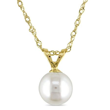 Miabella 6-6.5mm White Round Cultured Freshwater Pearl 14kt Yellow Gold Pendant, 17